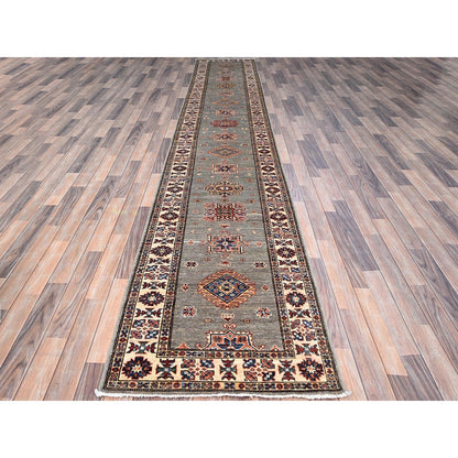 2'8"X15'5" Gray Afghan Super Kazak 100% Wool Oversized Oriental Runner Rug