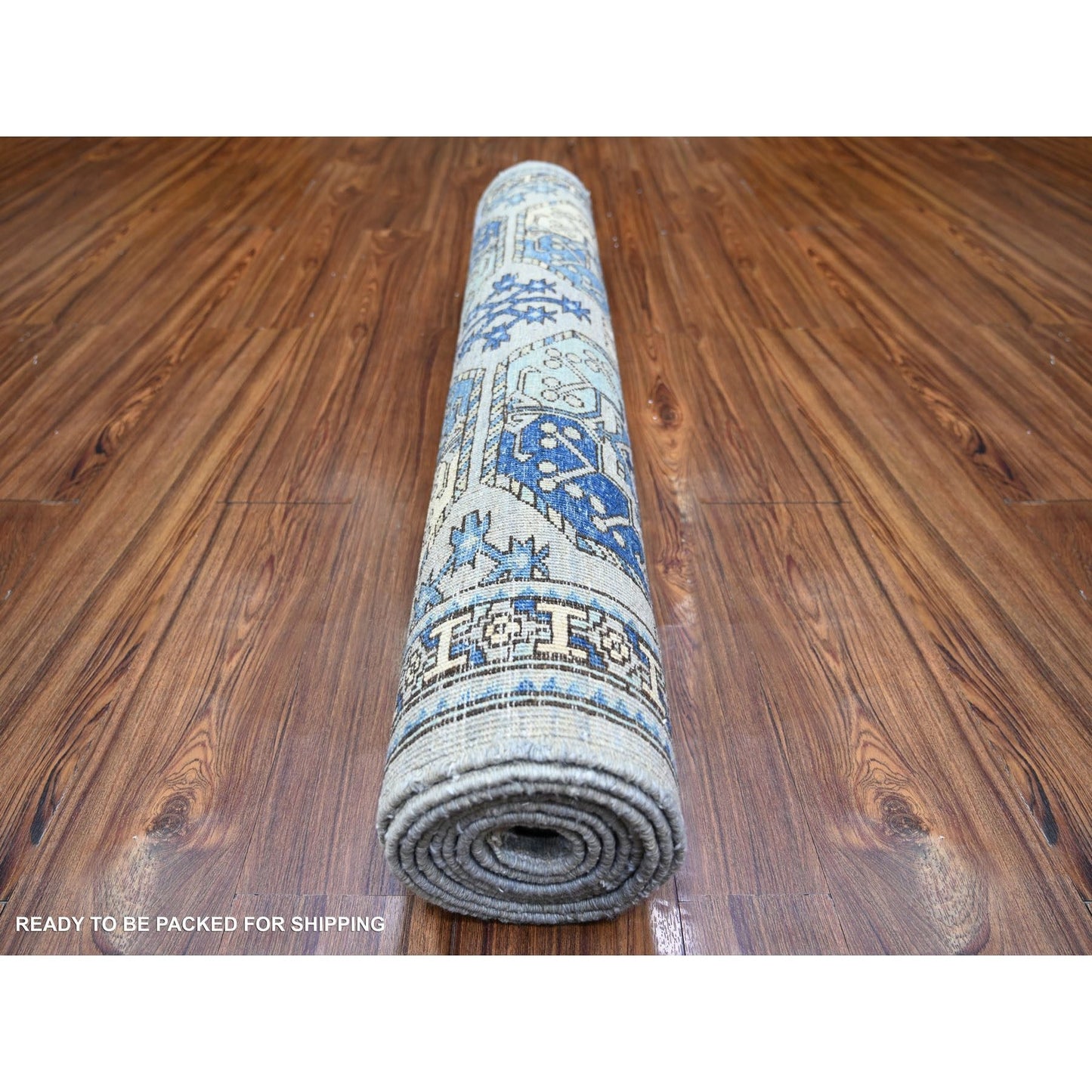 4'X10'1" Silver Gray Wool Hand Knotted Afghan Ersari Wide Runner Rug