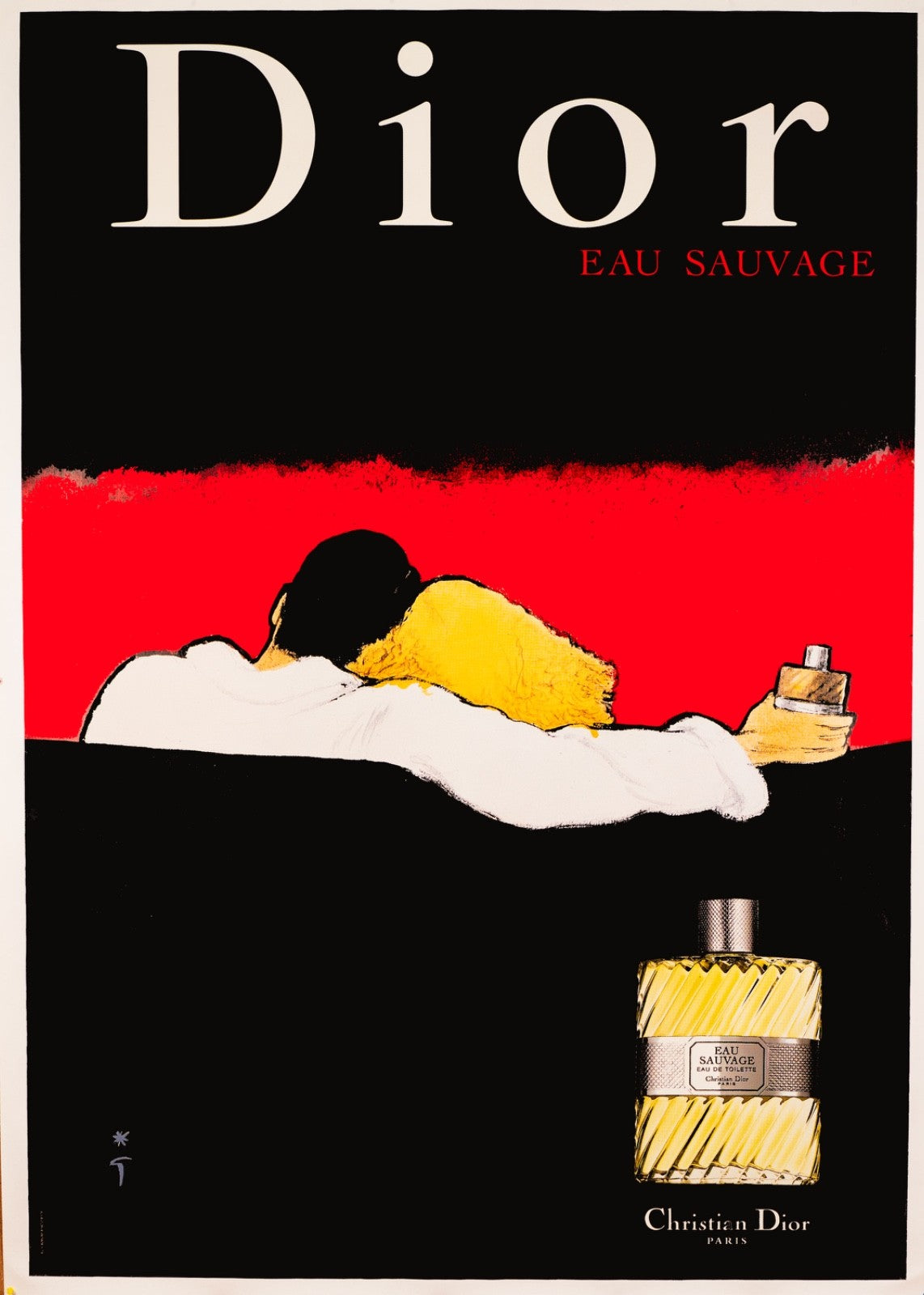 Dior Perfume By Rene Gruau 1980 Original Couple On Couch