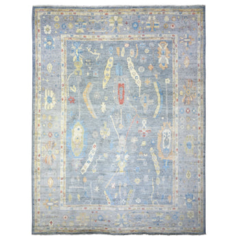 12'X16' Cadet Gray, Wool Hand Knotted, Afghan Angora Oushak Oversized Rug