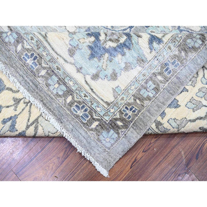 12'X12' Violet Mist Gray Fine Peshawar Hand Knotted Soft Wool Square Rug