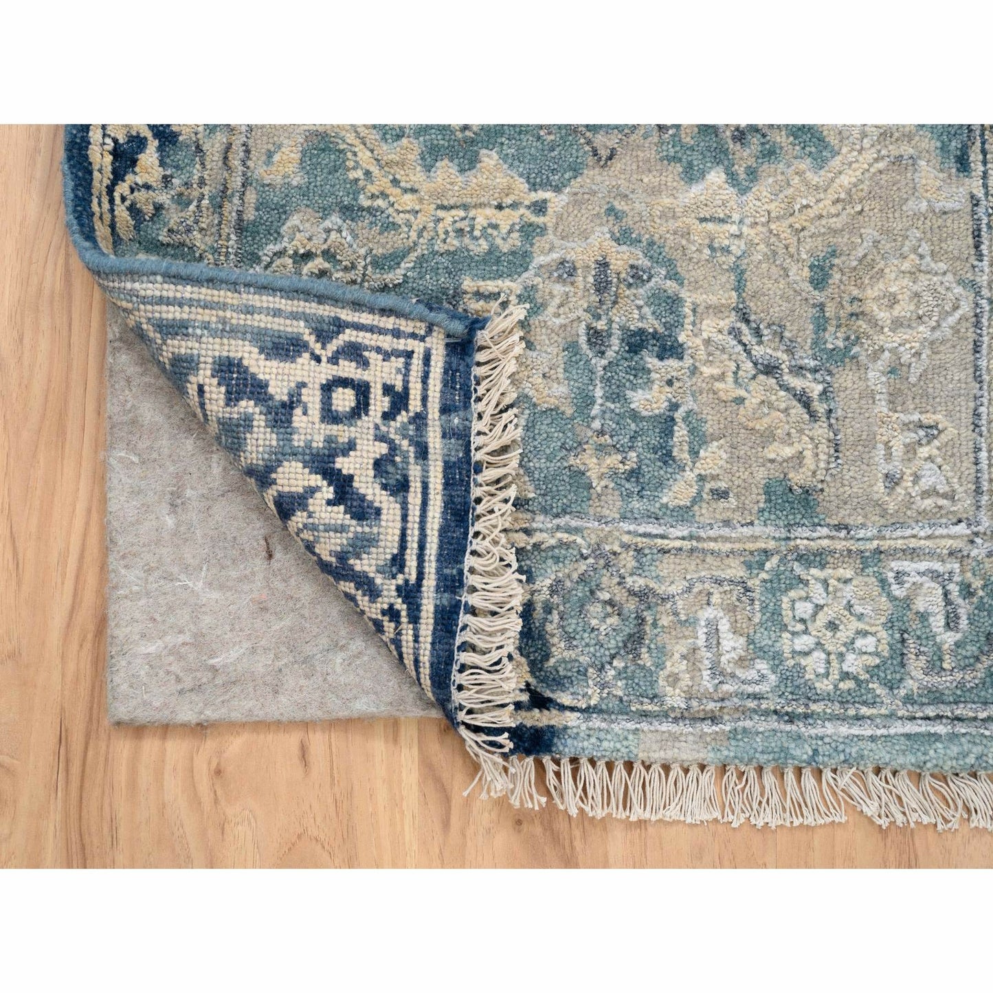 2'X3'1" Blue Heris Erased Design Wool And Silk Hand Knotted Mat Rug