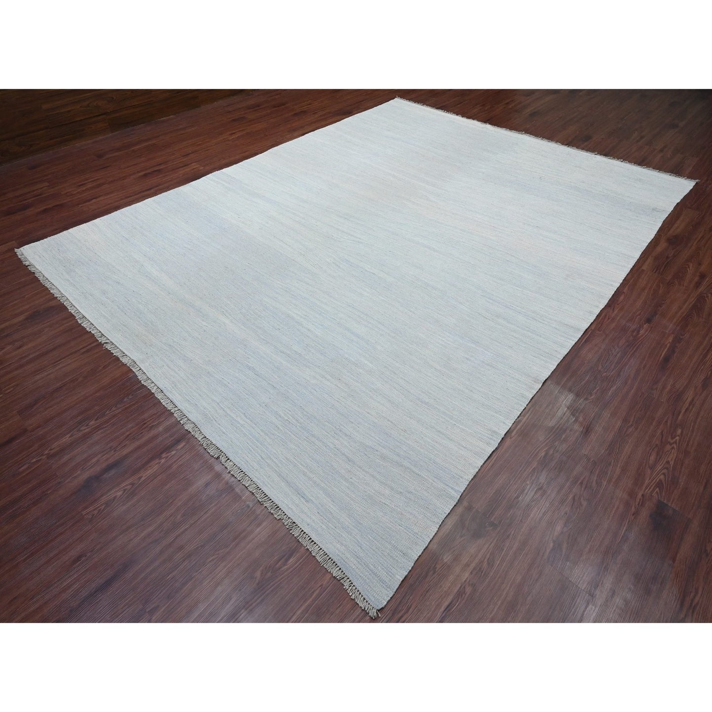 9'1"X12' Beau Blue Flat Weave Solid Design Hand Woven Hand Spun Wool Rug