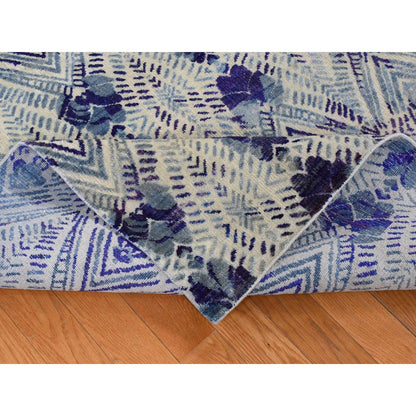 8'X10' Purple Geometric Design Sari Silk With Wool Hand Knotted Rug