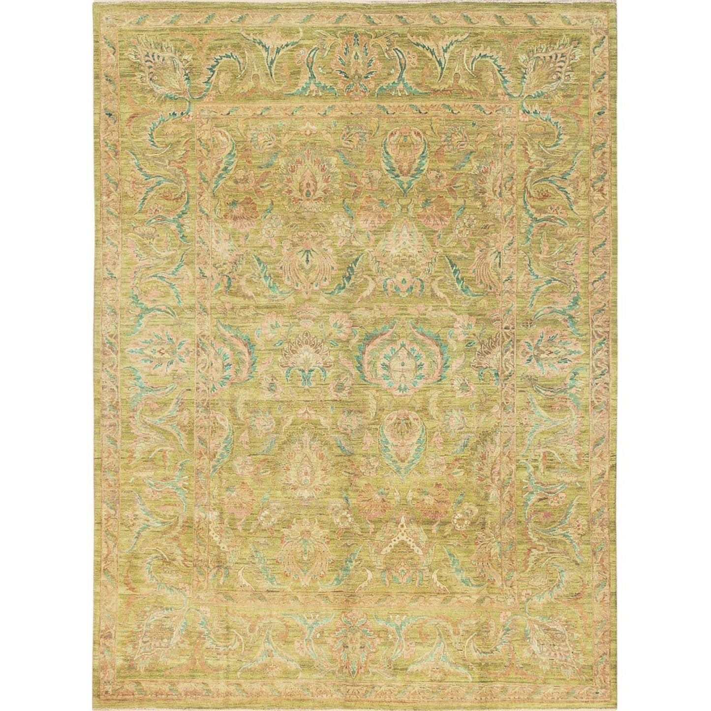 8'10"X12'1" Chino Green Vintage Rajasthan 100% Wool Hand Knotted Rug