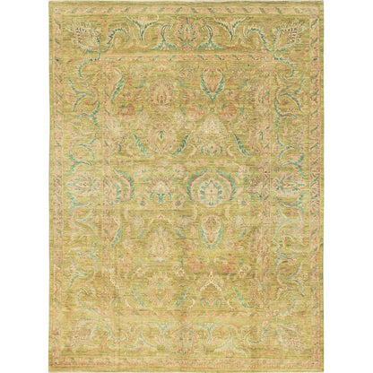 8'10"X12'1" Chino Green Vintage Rajasthan 100% Wool Hand Knotted Rug