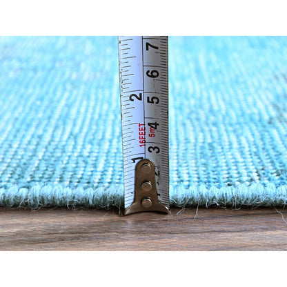 2'5"X9'10" Blue Overdyed Vintage Zoroastrian Hand Knotted Wool Runner Rug