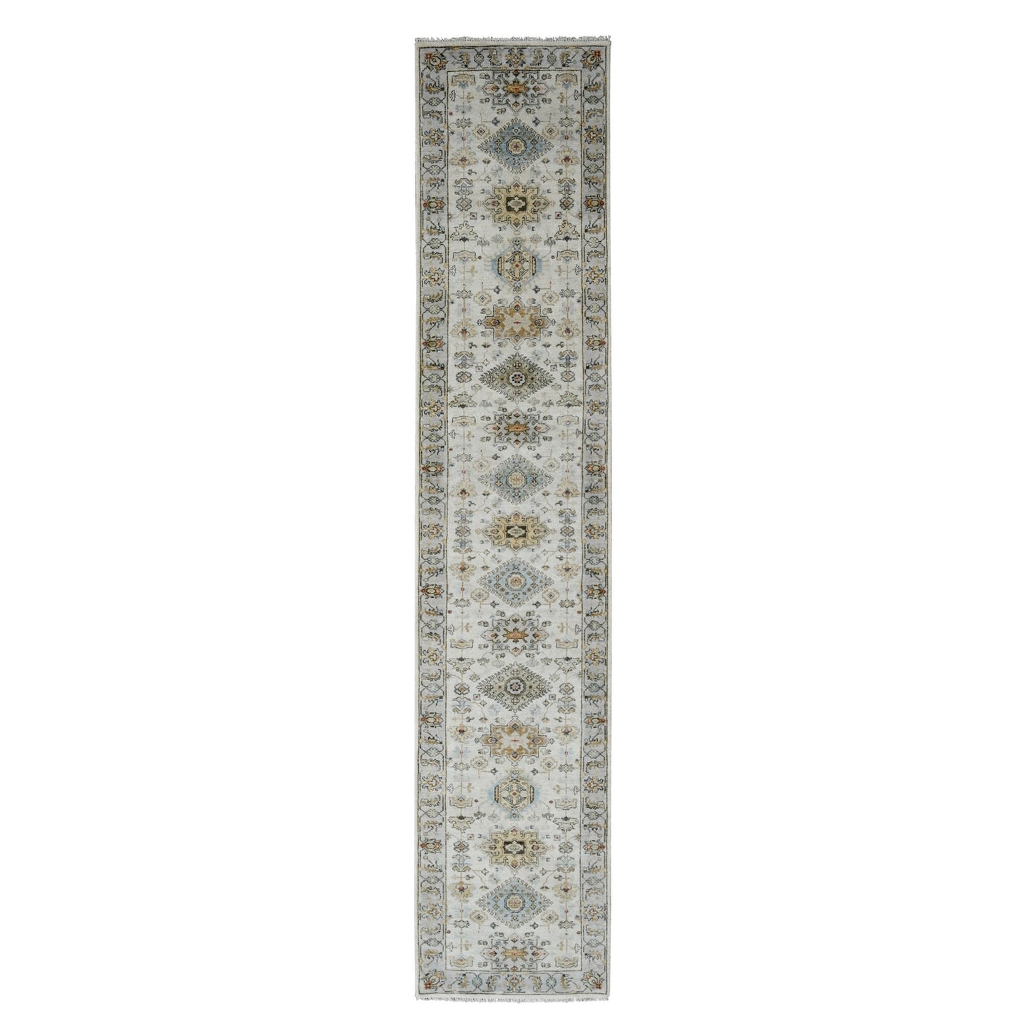 2'9"X13'8" Snowbound White Hand Knotted Karjihooz 100% Wool Runner Rug