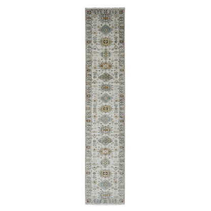 2'9"X13'8" Snowbound White Hand Knotted Karjihooz 100% Wool Runner Rug