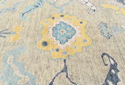 Hand-Knotted Oushak Oriental Rug Muted Brown