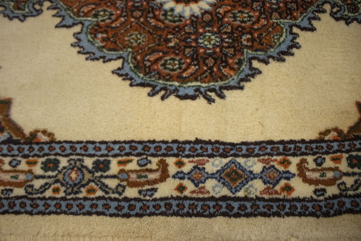 Hand-Knotted Vintage Oriental Rug Cream Floral