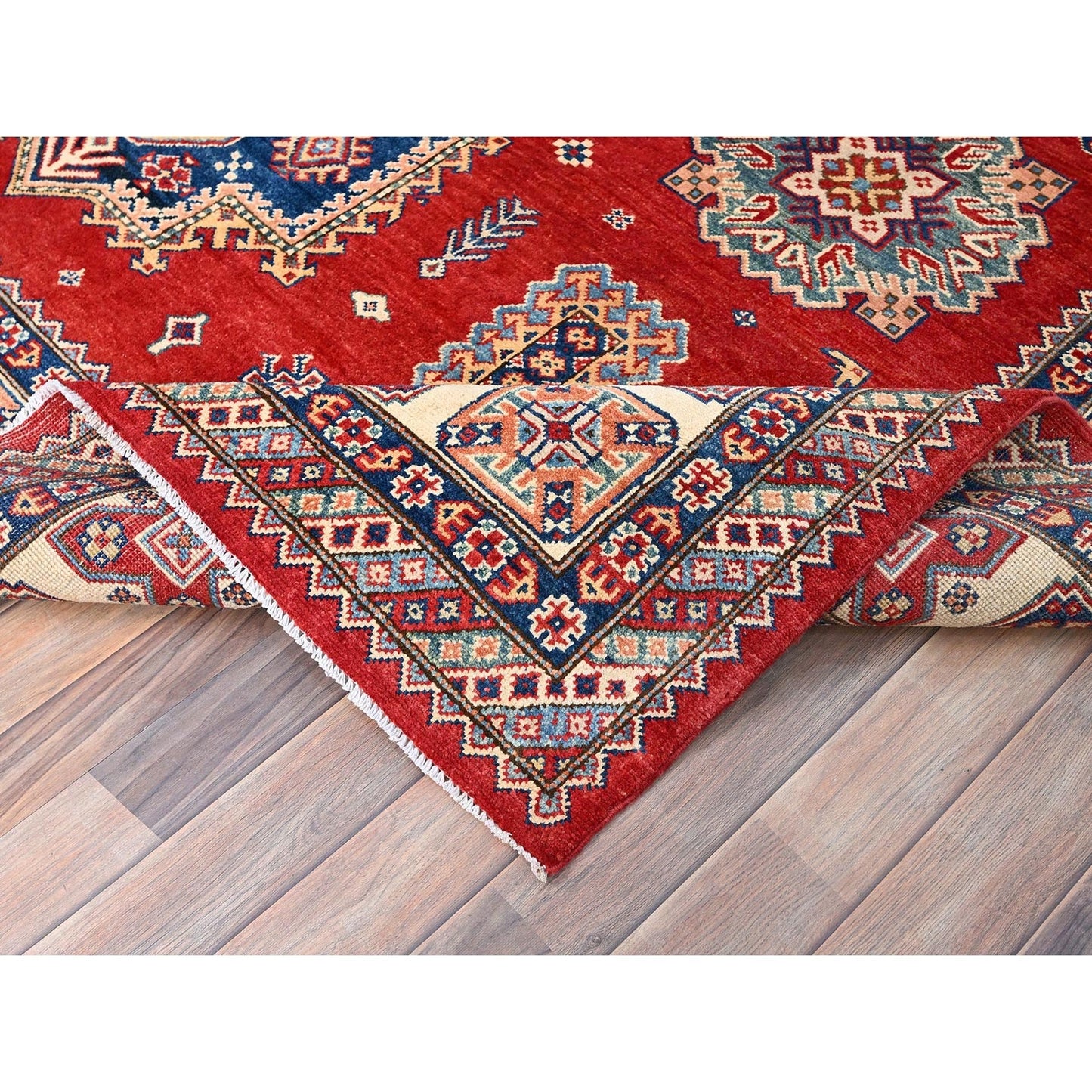 8'2"X10' Red Special Kazak Large Elements Hand Knotted Oriental Wool Rug