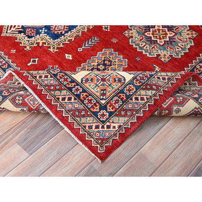 8'2"X10' Red Special Kazak Large Elements Hand Knotted Oriental Wool Rug