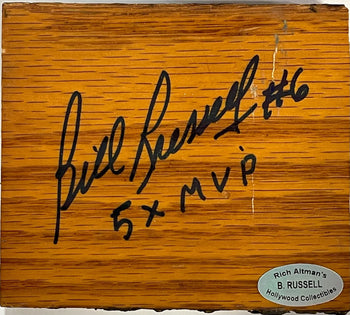 Bill Russell Autographed 4 X 3 1X2 Boston Garden Floor Piece