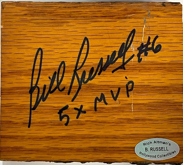 Bill Russell Autographed 4 X 3 1X2 Boston Garden Floor Piece