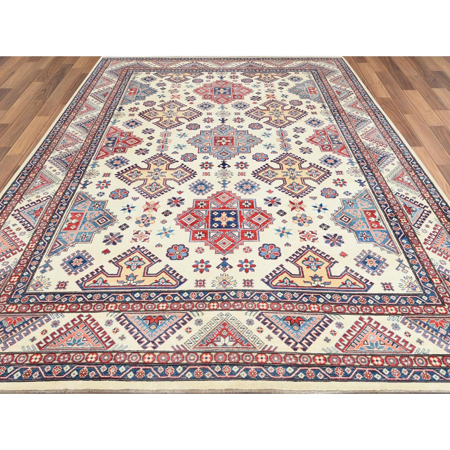 9'10"X13'8" Ivory Afghan Special Kazak Soft Wool Hand Knotted Rug