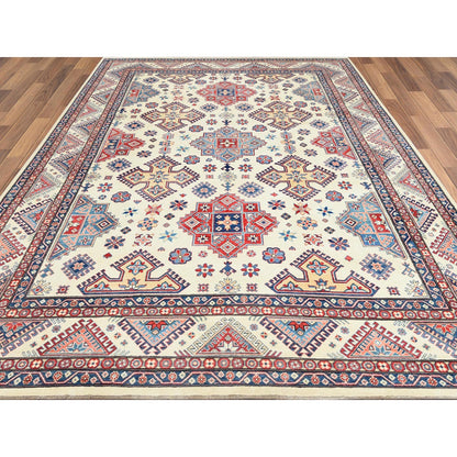 9'10"X13'8" Ivory Afghan Special Kazak Soft Wool Hand Knotted Rug
