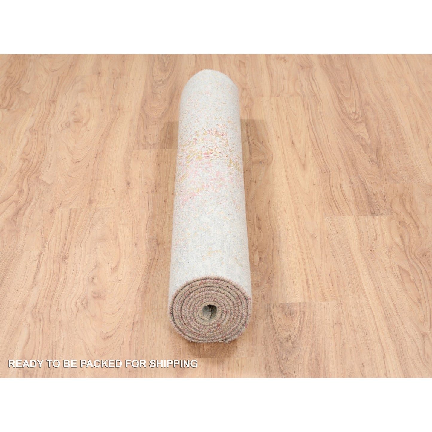 4'2"x10' Farsian Design Wool and Silk Hand Knotted Ivory Wide Runner Rug