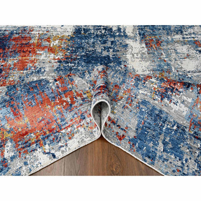 8'9"X11'7" Yale Blue Abstract Design Plant Based Silk Hand Knotted Rug