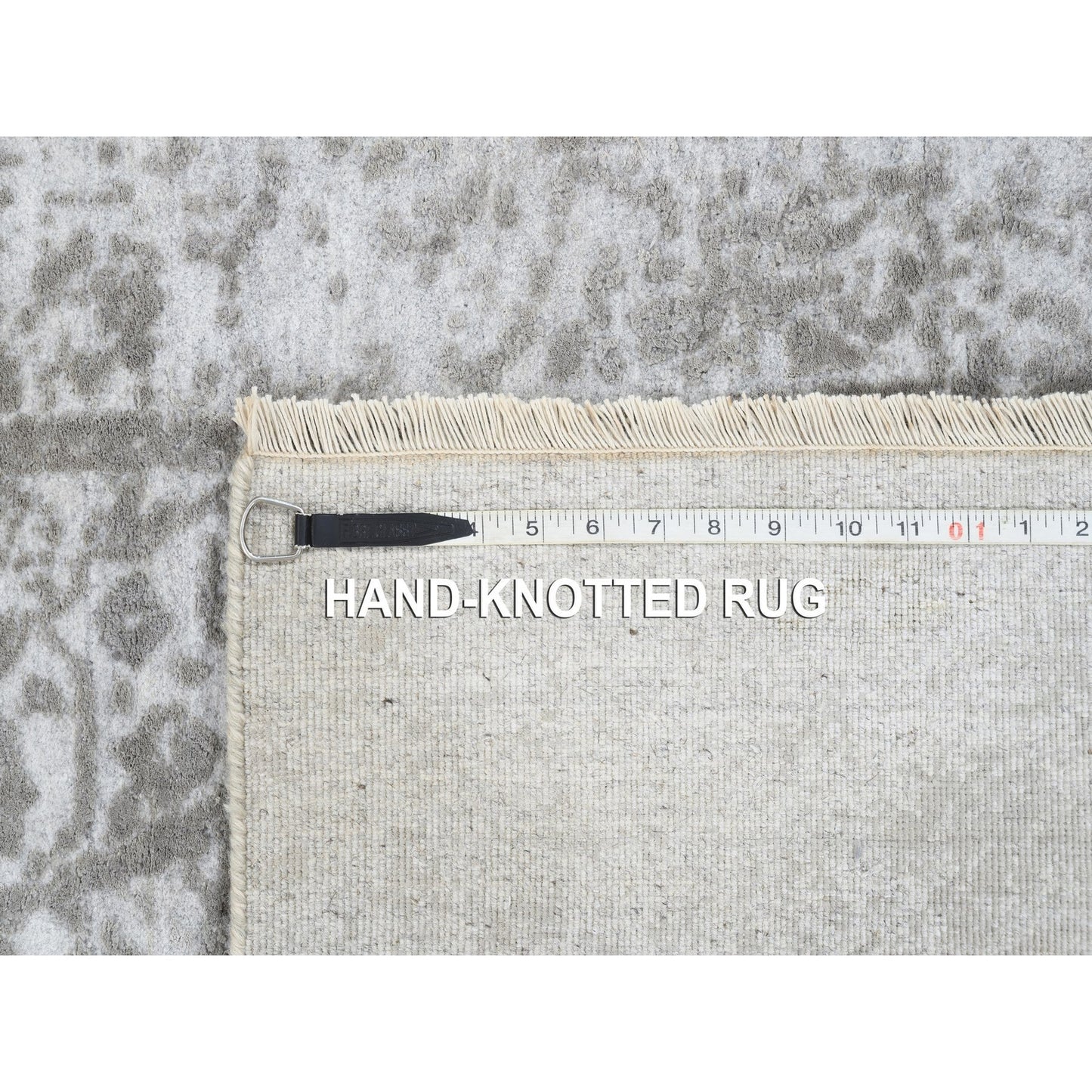 2'7"x7'9" Wool and Pure Silk Hand Knotted Gray Broken Farsian Runner Rug