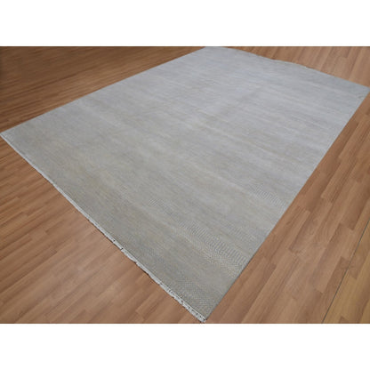 9'X12'3" Cloudy Gray Hand Knotted Grass Design Pure Wool Oriental Rug
