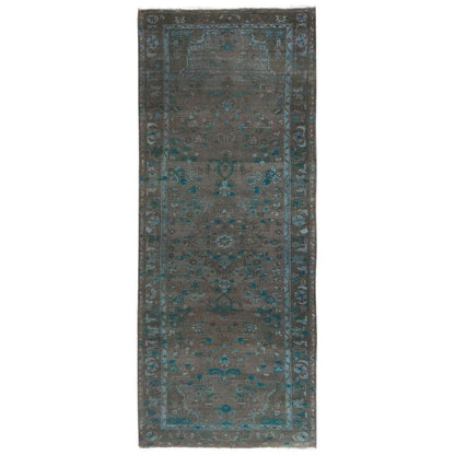 3'8"X9'3" Brown Vintage Farsian Bibikabad Hand Knotted Wool Runner Rug