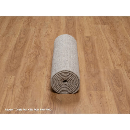 2'7"X12' Brown Pure Wool Vertical Stripes Design Hand Loomed Runner Rug