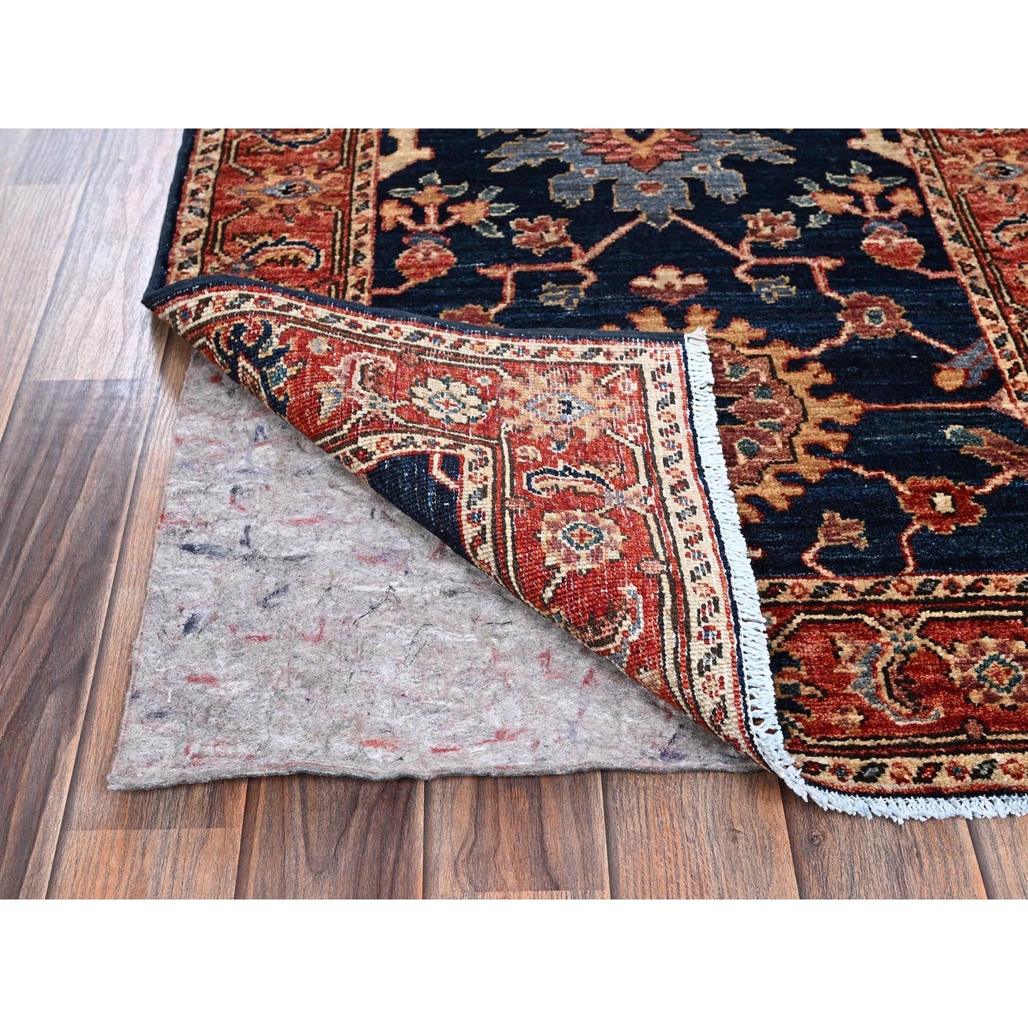 2'6"X8' Midnight Blue Heris All Over Design Hand Knotted Wool Runner Rug