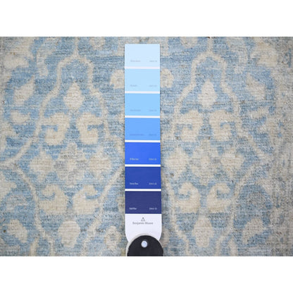 2'5"X18'10" Columbia Blue Wool Hand Knotted Finer Peshawar Oriental Rug