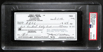 Johnny Unitas Signed 6/1/02 Check Psa/Dna Mint 9