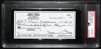 Johnny Unitas Hof Signed/Auto 2000 Bank Check Colts Psa/Dna Gem Mt 10 189585