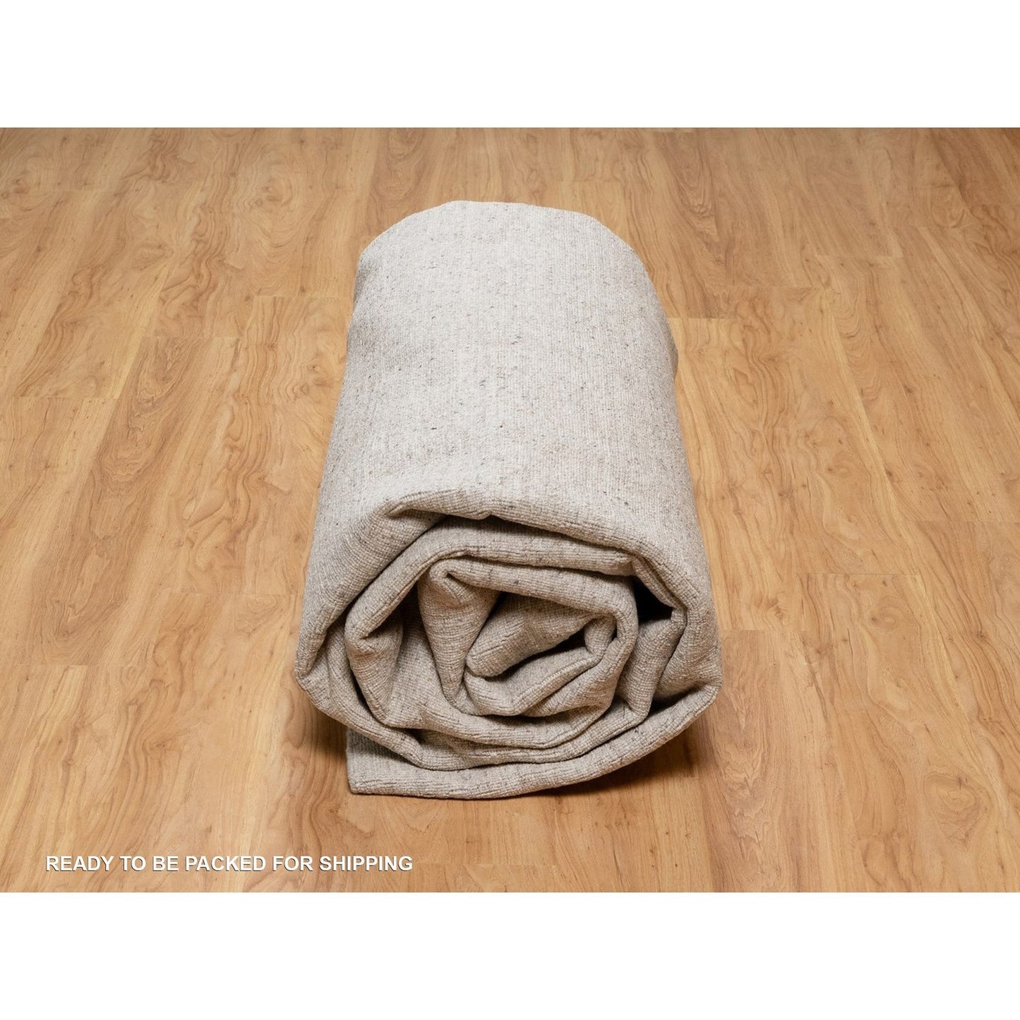 10'X14' Light Brown Vertical Stripes Design Hand Loomed Natural Wool Rug