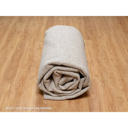 10'X14' Light Brown Vertical Stripes Design Hand Loomed Natural Wool Rug