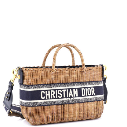 Christian Dior Basket Bag Wicker And Oblique Canvas Large