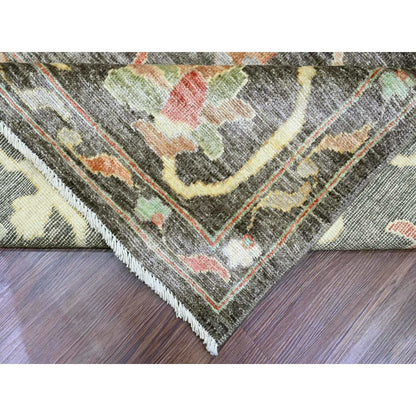 10'X13'5" Brown Afghan Angora Oushak Leaf Design Hand Knotted Wool Rug