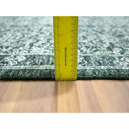 8'x10'2" Pine Green Pre Historic Mamluk Design Hand Knotted Pure Wool Rug