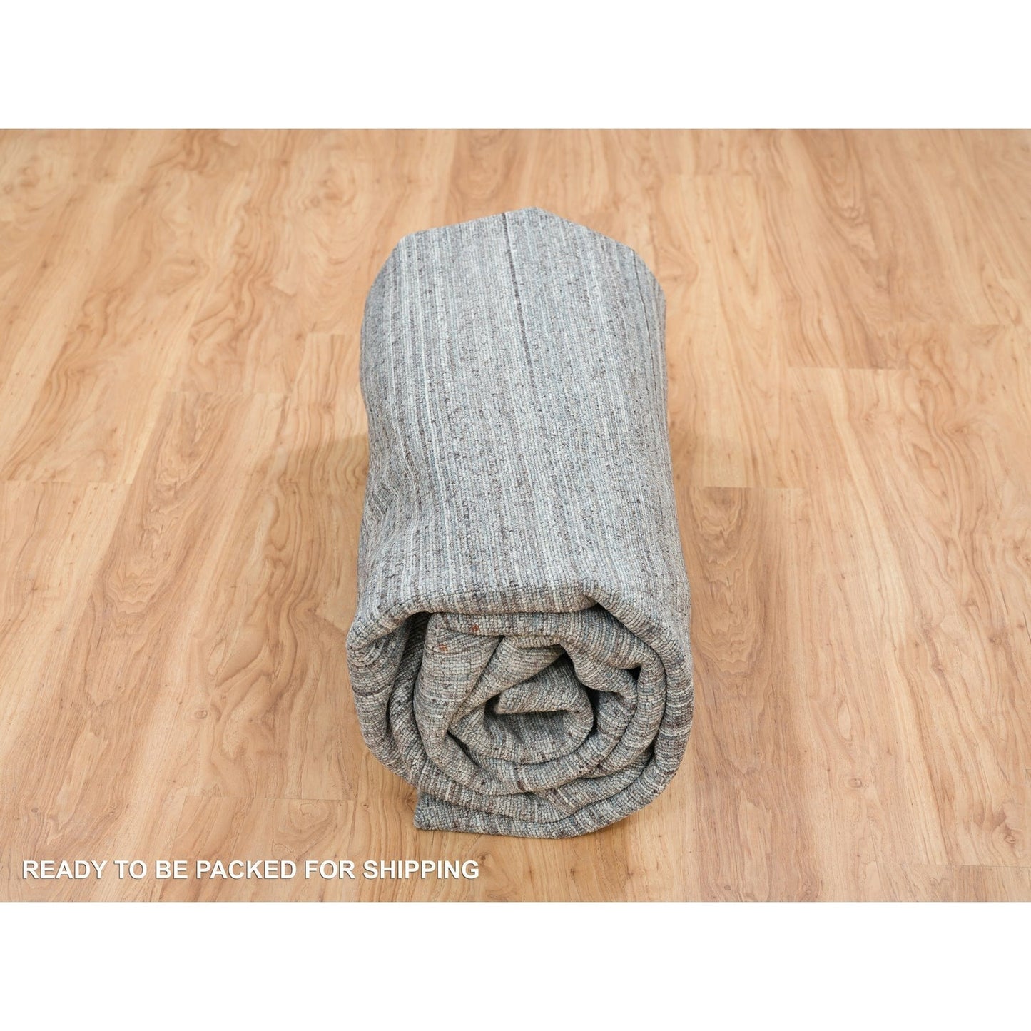 10'1"X10'1" Gray Wool Hand Loomed Modern Striae Design Round Oriental Rug