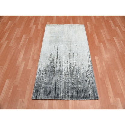 3'X5'3" Gray Modern Vertical Ombre Design Silk Wool Hand Knotted Rug