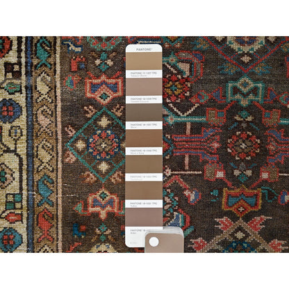 3'5"X10'4" Brown Semi Antique Hand Knotted Hamadan Wide Long Runner Rug