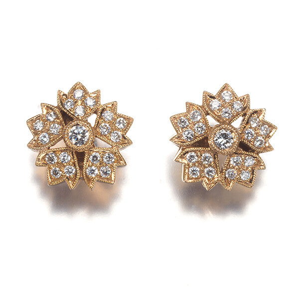 Carl Blackburn Earrings Diamond 0.10Ct/0.10Ct Flower Milgrain 18K Pg/Yg