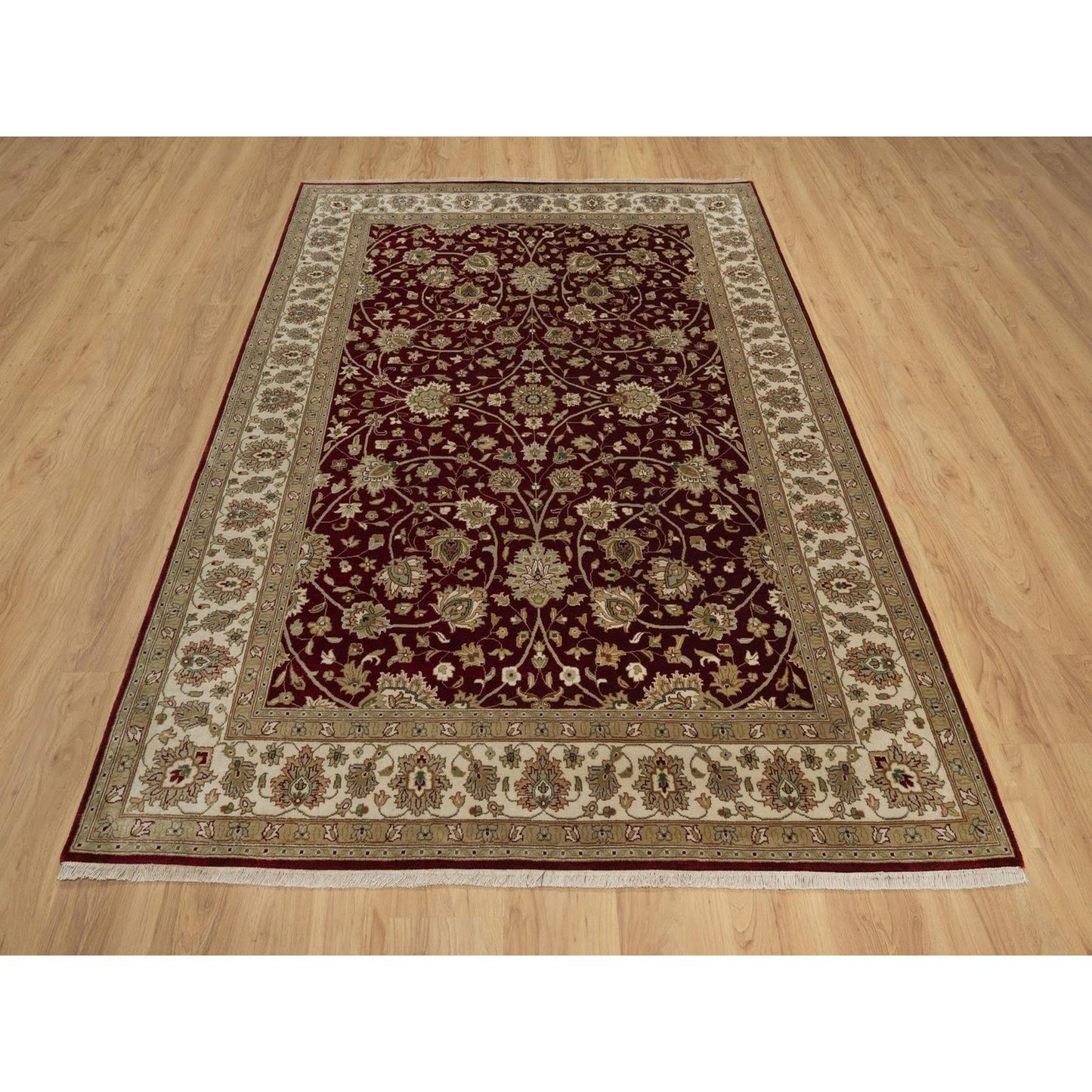 5'9"X8' Merlot Red Hand Knotted Rug Wool And Silk Indo Tebraz 300 Kpsi