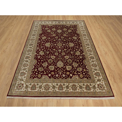 5'9"X8' Merlot Red Hand Knotted Rug Wool And Silk Indo Tebraz 300 Kpsi