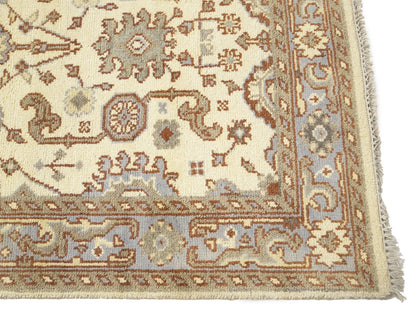 Handmade Cream Oushak Chobi Oriental Rug Floral