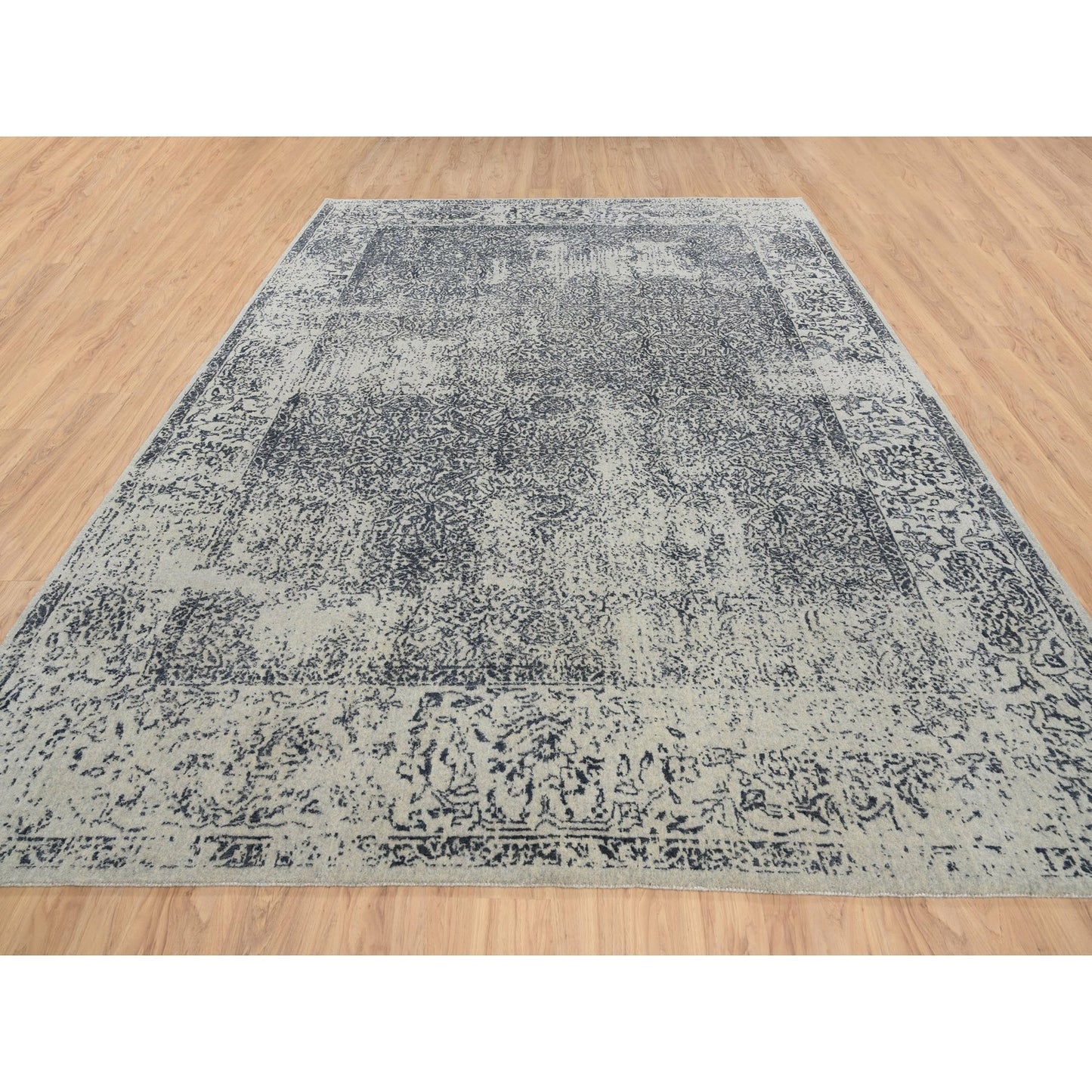 9'X12' Light Gray Fine Jacquard Wool And Silk Hand Loomed Oriental Rug