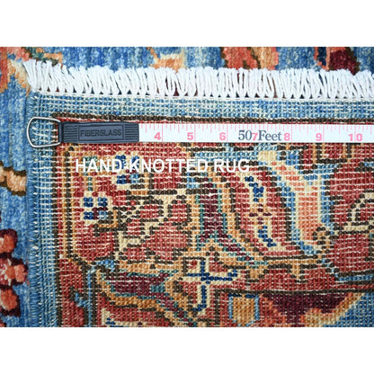 3'7"X21'8" Blue Fine Aryana Hand Knotted Natural Dyes Runner Oriental Rug