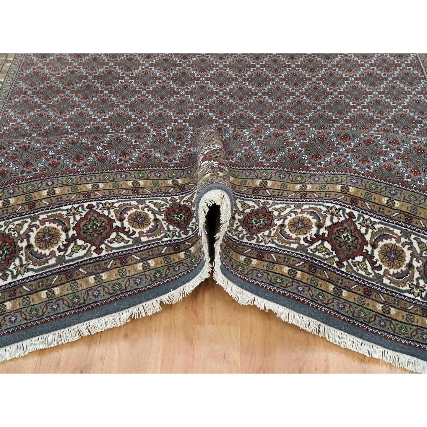 8'1"X10' Black Coral Gray 175 Kpsi Herrita Design Wool Hand Knotted Rug