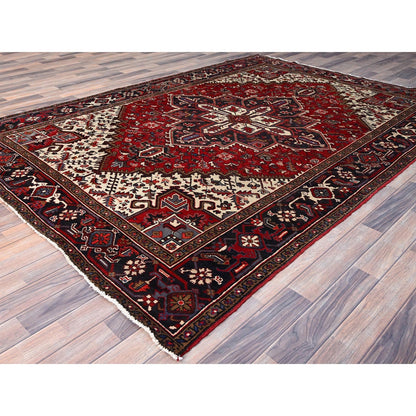 6'8"X9'5" Harvest Apple Red Hand Knotted Vintage Heris Cleaned Abrash Rug