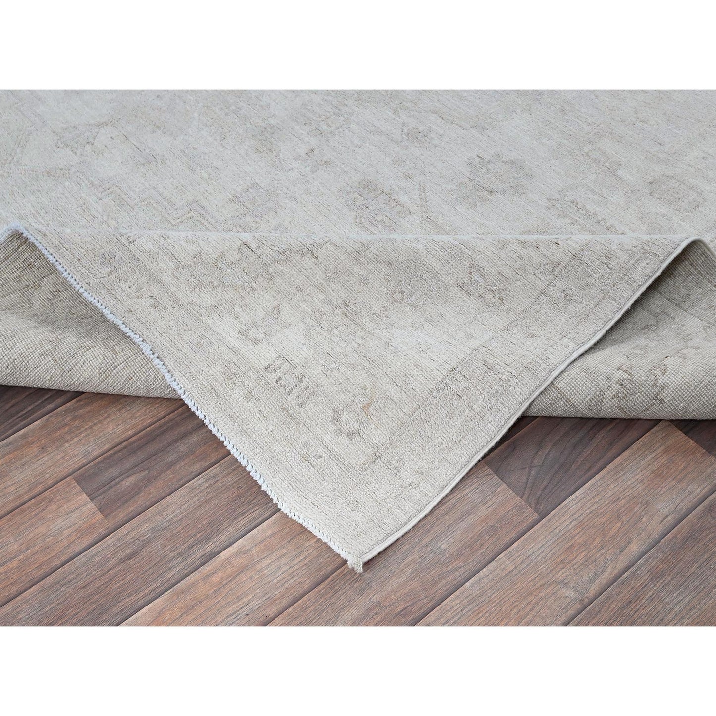 8'X9'9" Bone White Washed Out Peshawar Hand Knotted Pure Wool Oriental Rug