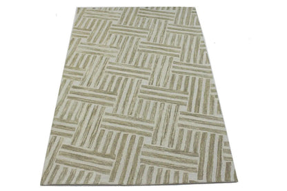 Hand-Knotted Tan Geometric Wool Area Rug Modern