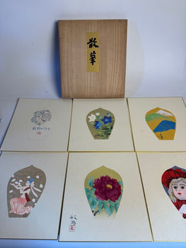 Tomikichiro Tokuriki Sange Japanese Woodblock Print Set Of 6 Flowers & Buddha2